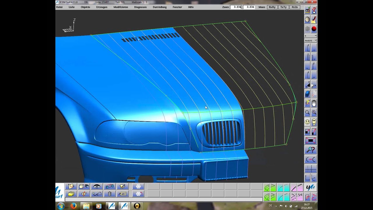 BMW-3 HOOD-Modeling (PART-2) mit ICEM SURF.