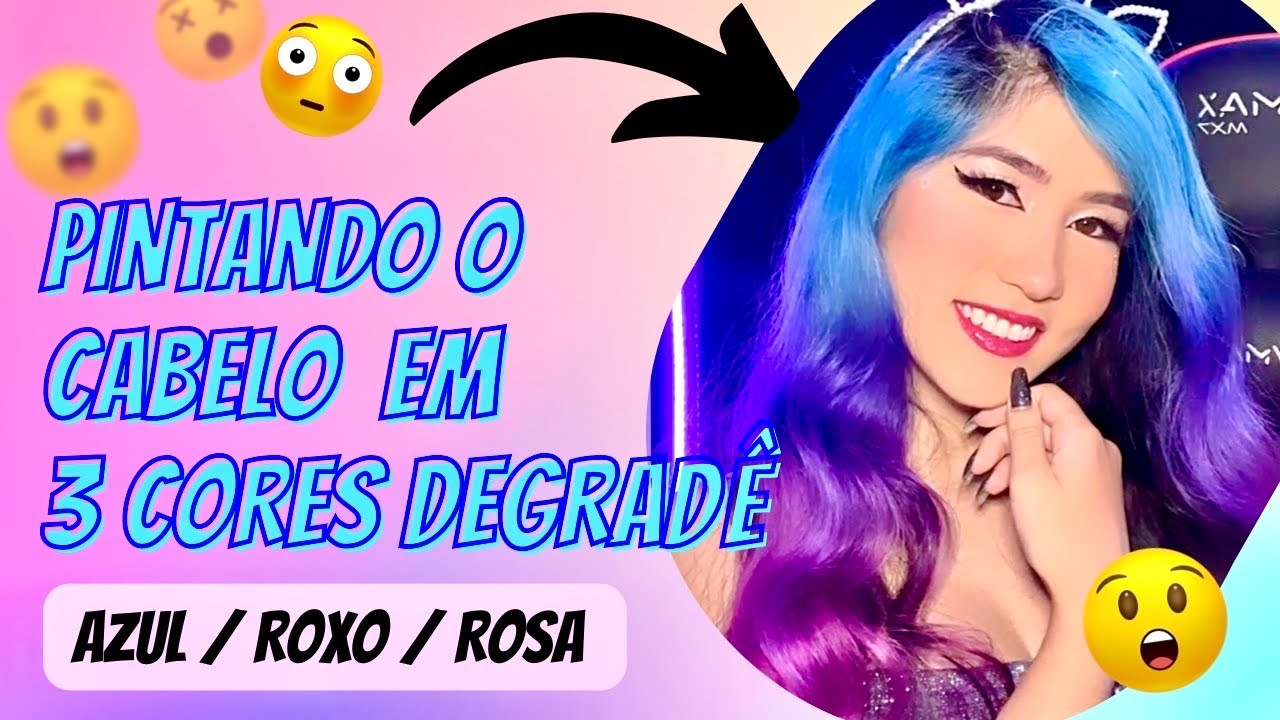 CABELO COLORIDO DEGRADÊ 3 CORES AZUL, ROXO E ROSA - Pintando em casa