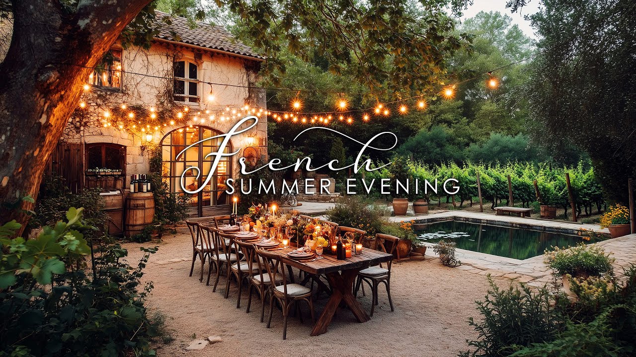 French Summer Evening ✨ Oldies Jazz Music Ambience ~ A warm summer night dinner party in France