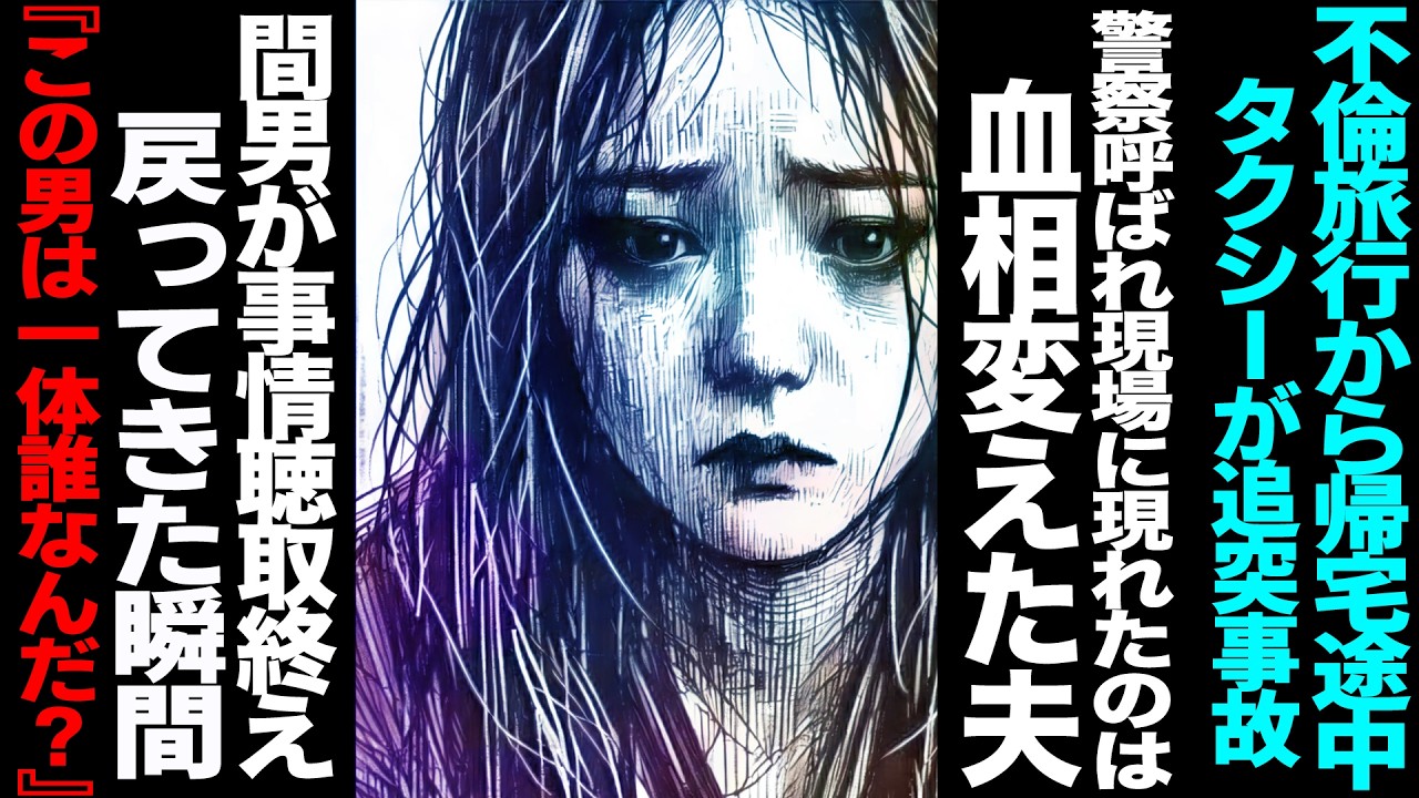 【漫画】不倫旅行から帰宅途中タクシーが追突事故→警察呼ばれ現場に現れたのは血相変えた夫→間男が事情聴取終えた戻ってきた瞬間→夫「この男は一体誰なんだ？」(修羅場)【セカイノナミダ】