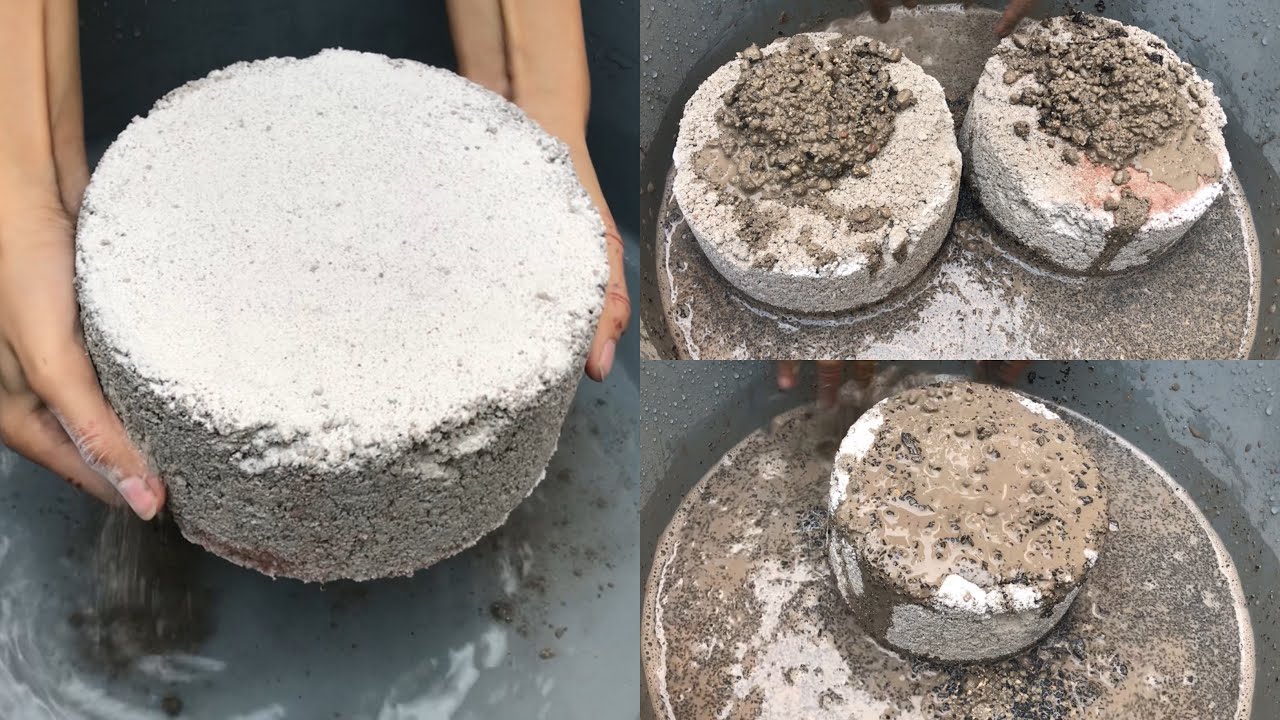 soft crunchy super gritty cakes coated with cement smashing, dipping and crumbling in water