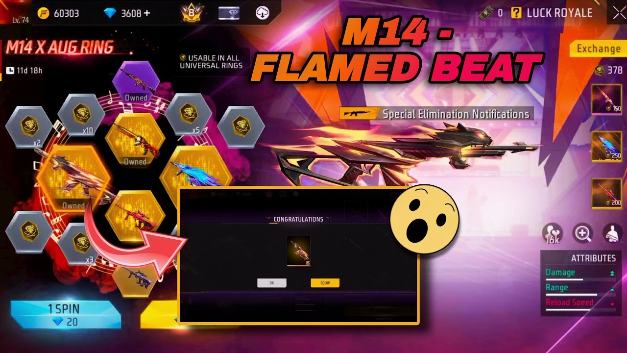 I GOT NEW M14 - FLAMED BEAT GUN SKIN 😮💥| NEW M14 X RAMPAGE AUG GUN RING EVENT | GARENA FREE FIRE