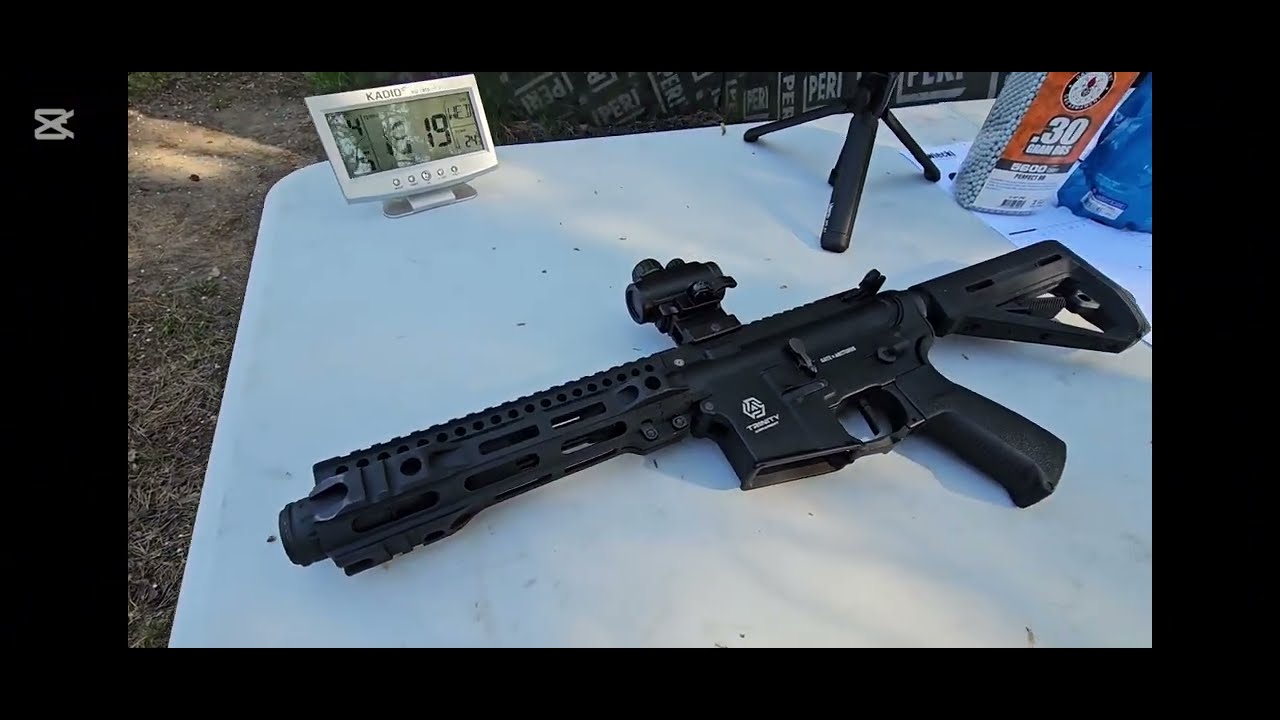 Replika treningowa TRINITY ARMAMENT GA-TA03 AEG z TITAN II Bluetooth&reg; - test tarczy 25 m.