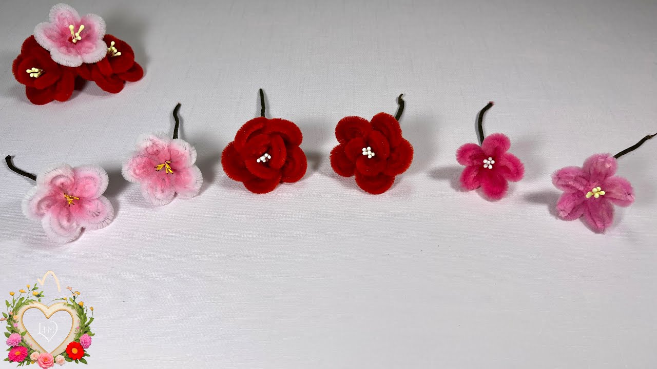 6 cách làm hoa Đào bằng kẽm nhung không dùng keo nến - 6 ways to make peach blossoms #hms2