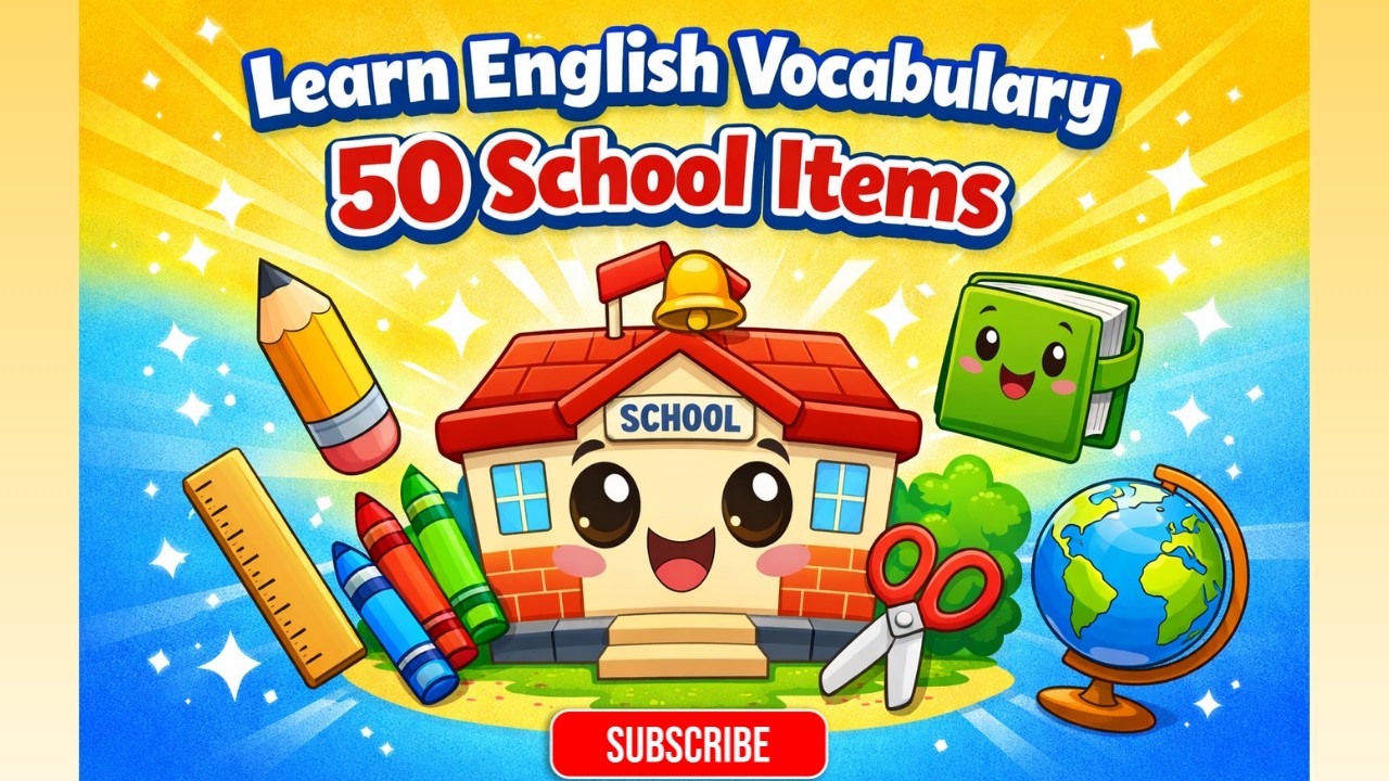 Learn English Vocabulary–50 School Items for Kids |School Supplies Names in English|Beginner English