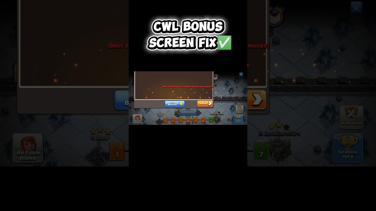 Fix for CWL BONUS SCREEN✅💯 #shorts #clashofclans #tipsandtricks #cwl #clanwarleague #bonusscreenbug