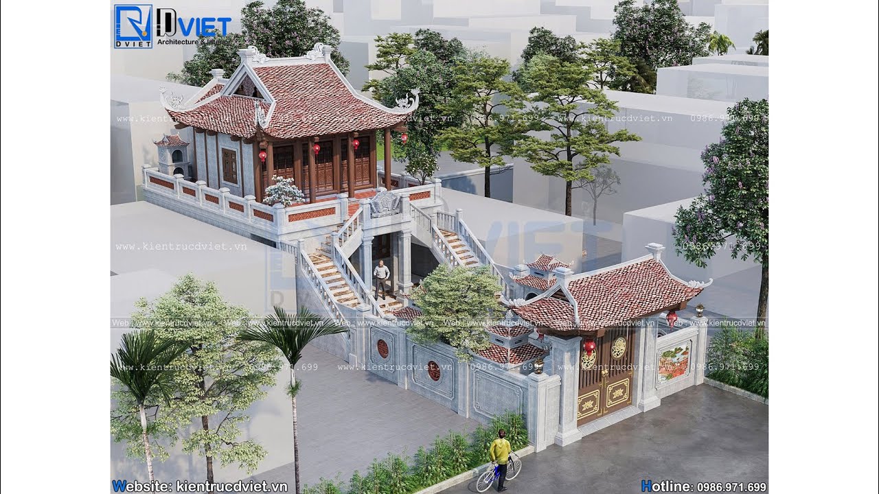 Ấn tượng mẫu thiết kế nhà thờ họ (từ đường) 2 tầng 3 gian 4 mái 8x13m tại huyện Văn Lâm - Hưng Yên