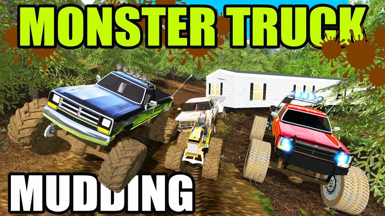 FARMING SIMULATOR 2017 | MONSTER TRUCK MUDDING, MUD MOWER & PULLING A MOBILE HOME THROUGH MUD
