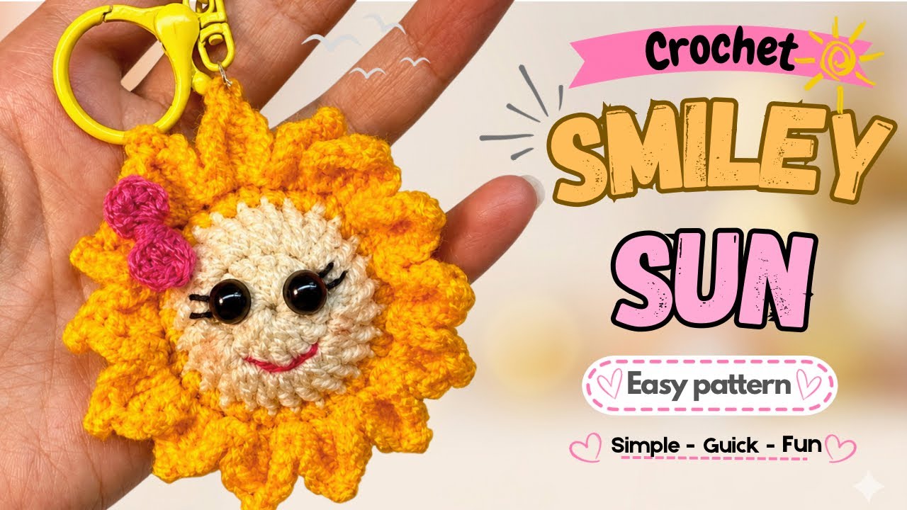 Easy Crochet Sun Keychain | Cute Applique Tutorial