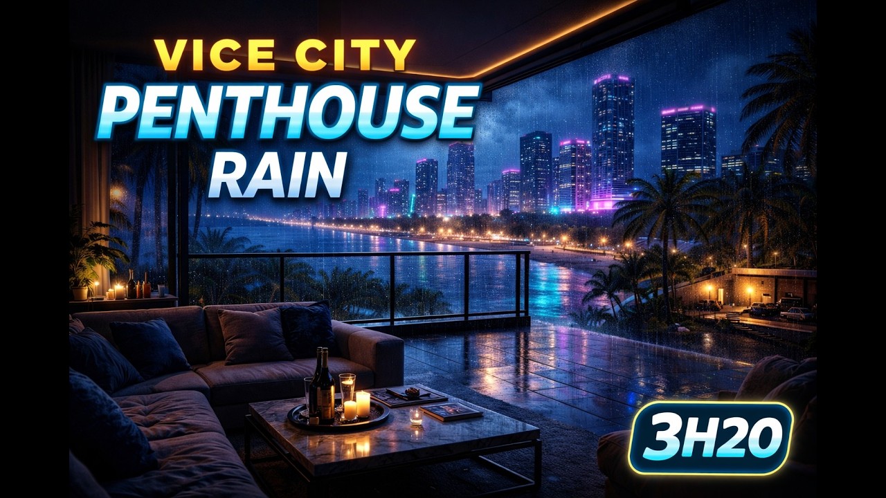 Vice City Penthouse Rain (3H20) &mdash; Cozy Tropical Night, Rain & Living City Ambience