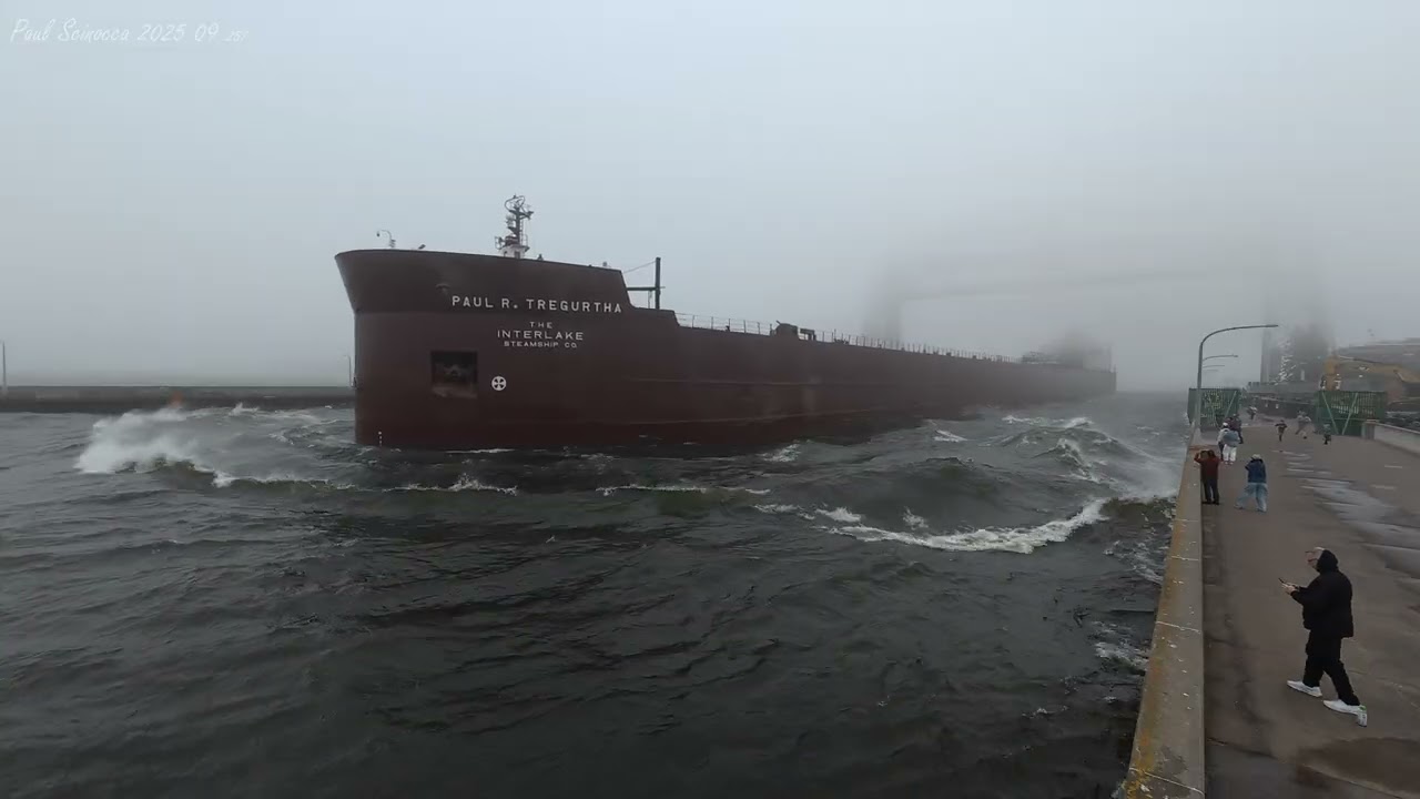 Into the Storm! Watch the People Get Splashed! The Paul R Tregurtha's Duluth Nor'easter Departure!