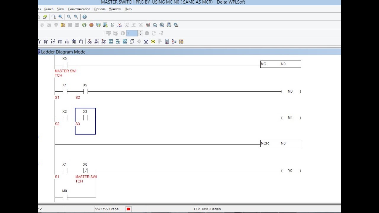 DELTA PLC  MASTER SWITCH PRG BY  USING MC N0  ( MCR)  #deltaplc#ladderlogic#automation