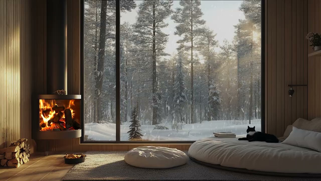A Silent Winter Night with Snow and Fire Sounds to Release Stress, Anxiety and Mental Fatigue