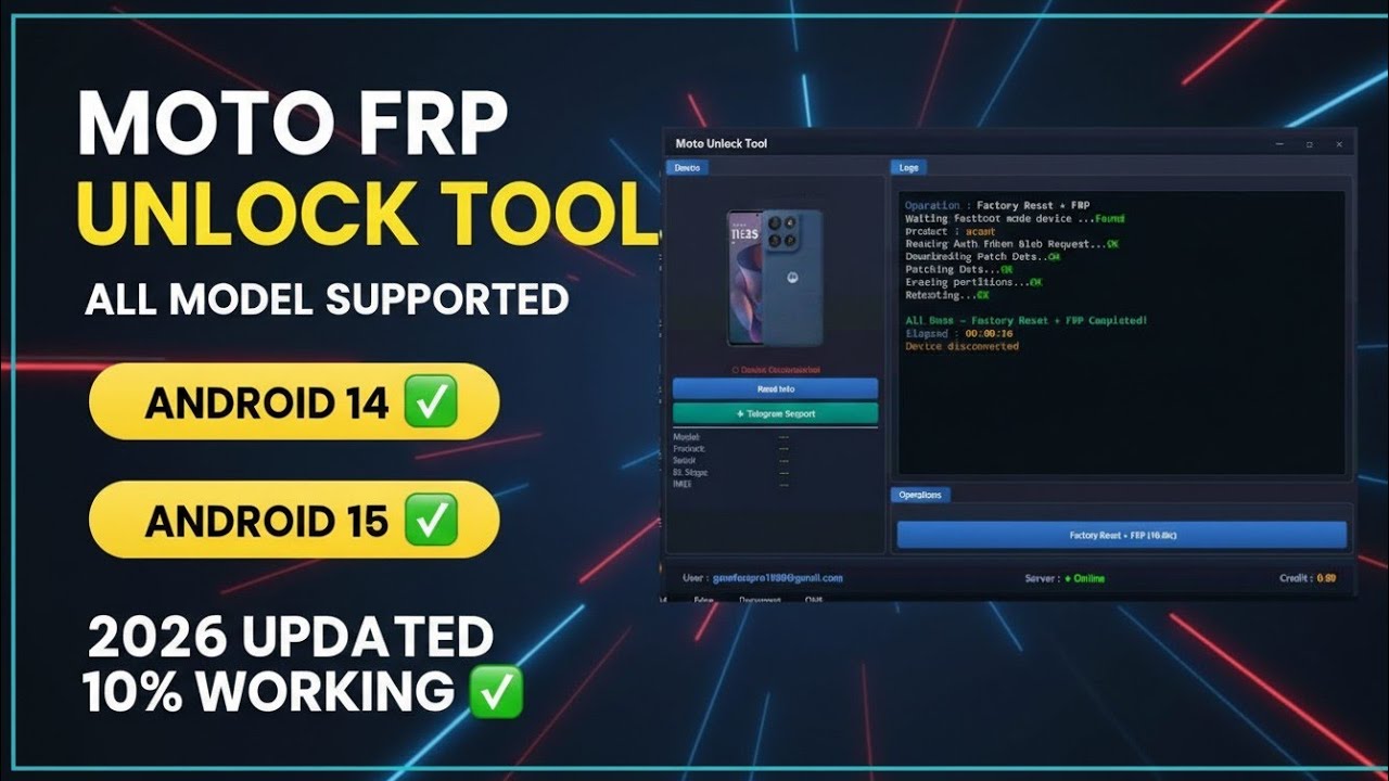 NEW 2026 Moto Unlock Tool | All Moto Android 14/15/16 Unlock | Credit base Tool | G85 G35 G34 G06 