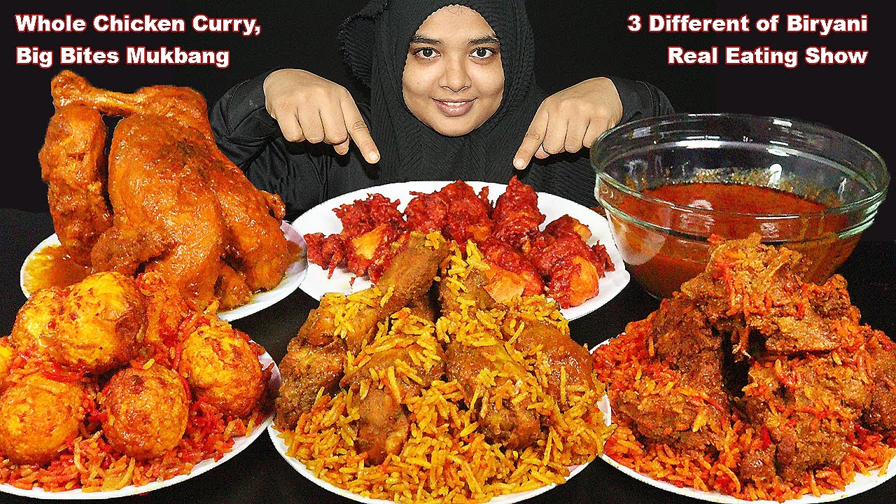 EATING SPICY FULL CHICKEN CURRY, MUTTON BIRYANI, EGG BIRYANI, CHICKEN BIRYANI, CHICKEN POKORA, GRAVY