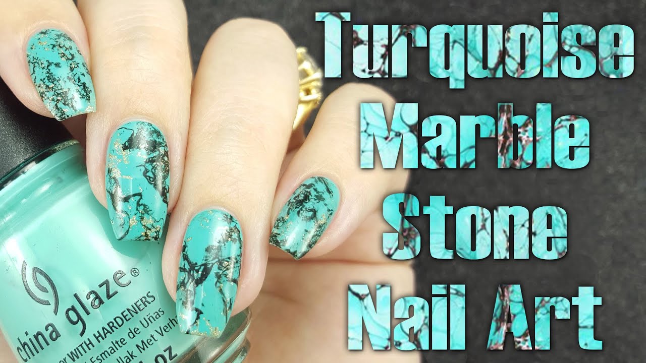 Turquoise Marble Stone Nail Tutorial