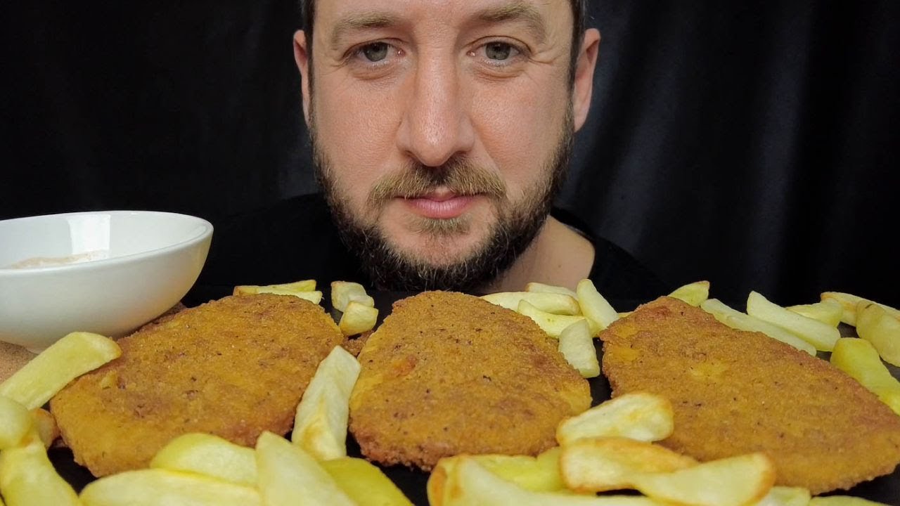 ASMR Eating CRUSTED CHICKEN | Schnitzel | with FRIES ( Chips ) Eating Show Eating Sounds MUKBANG