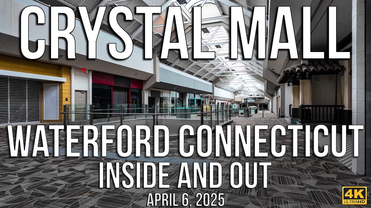 Crystal Mall в Уотерфорде, Коннектикут — взгляд изнутри и снаружи в 2025 году.