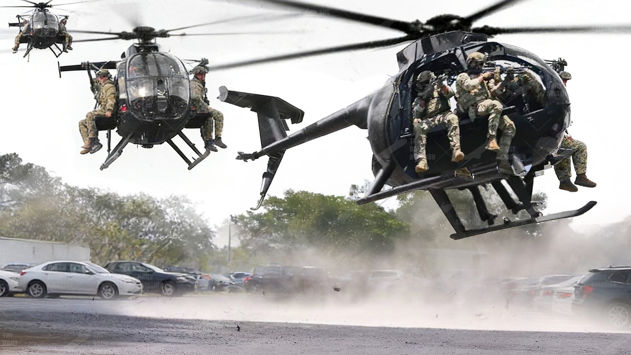 US Little Bird Helicopters In Action During Special Forces Operation