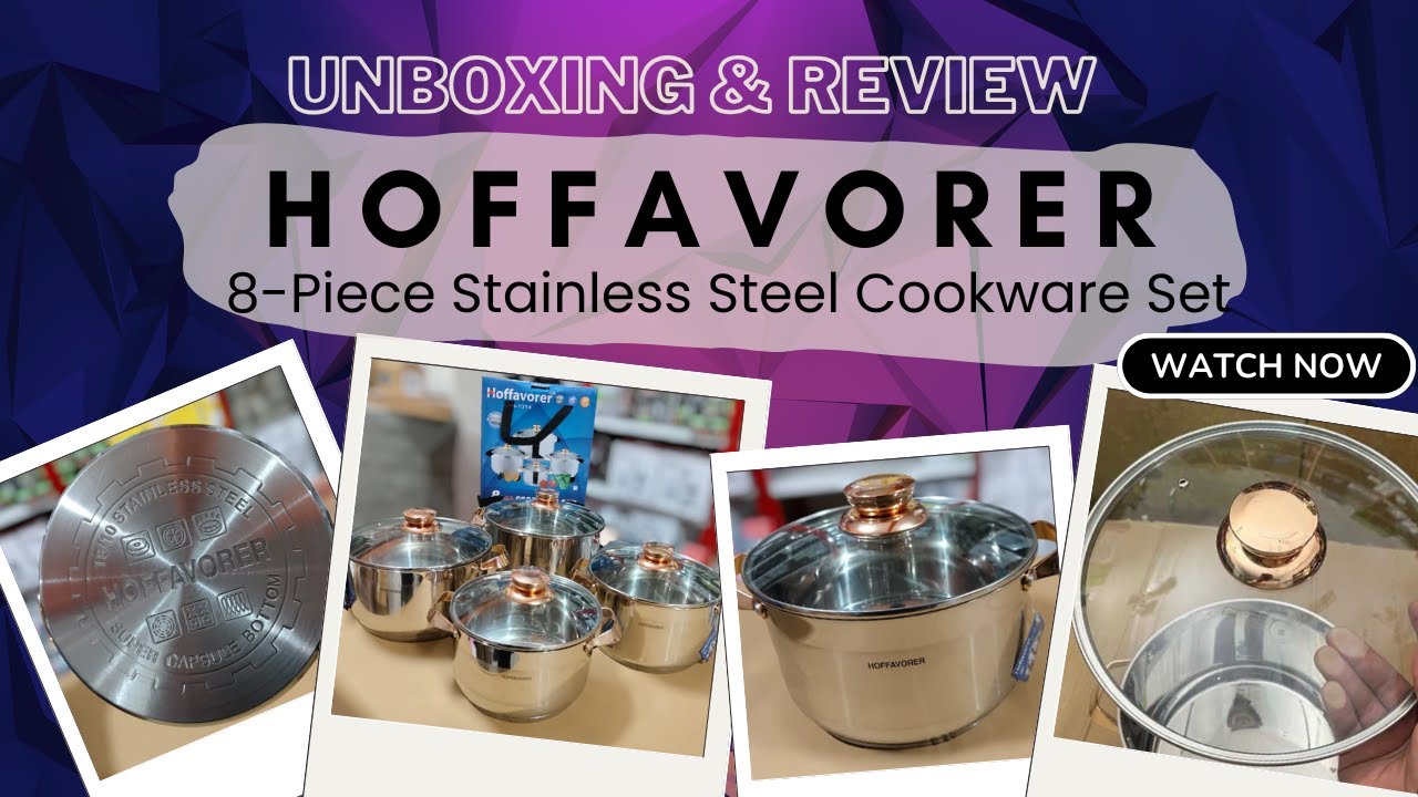 Unboxing HOFFAVORER 8-Piece Stainless Steel Cookware Set | Premium 18/10 Cookware, Gold Handles