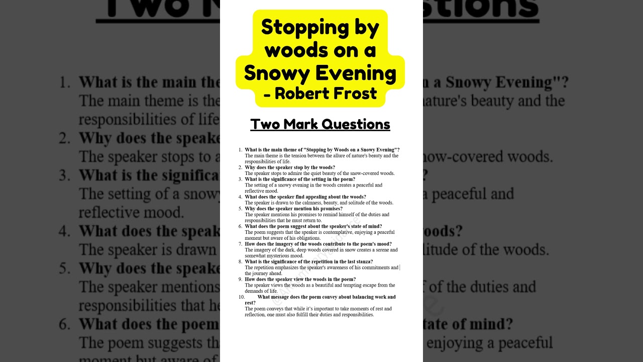 Stopping by the Woods - Robert Frost|Two mark questions for Exam success- Part2-English #trending