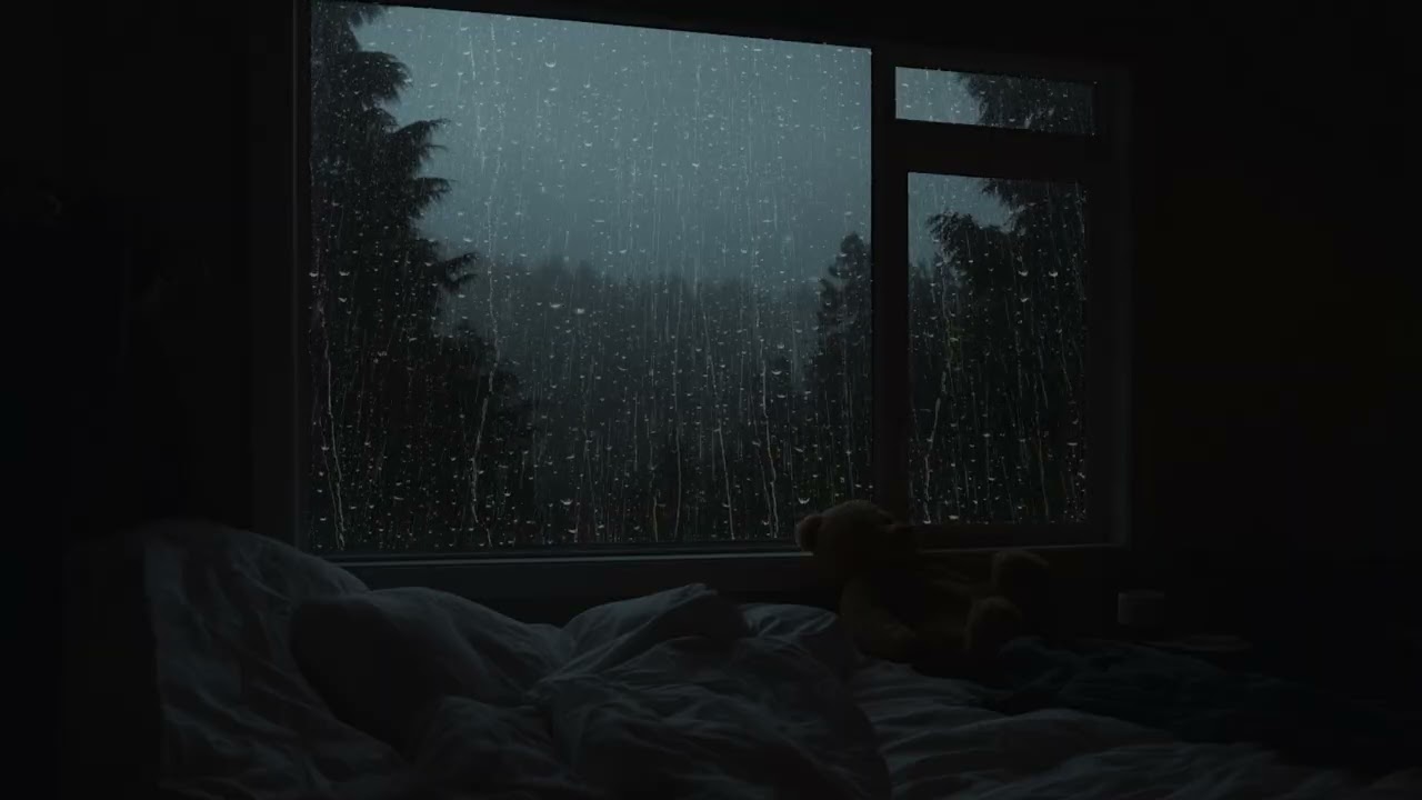 Gentle Rain Outside a Foggy Forest Window 🌧️ Dark Bedroom Ambience for Deep Sleep