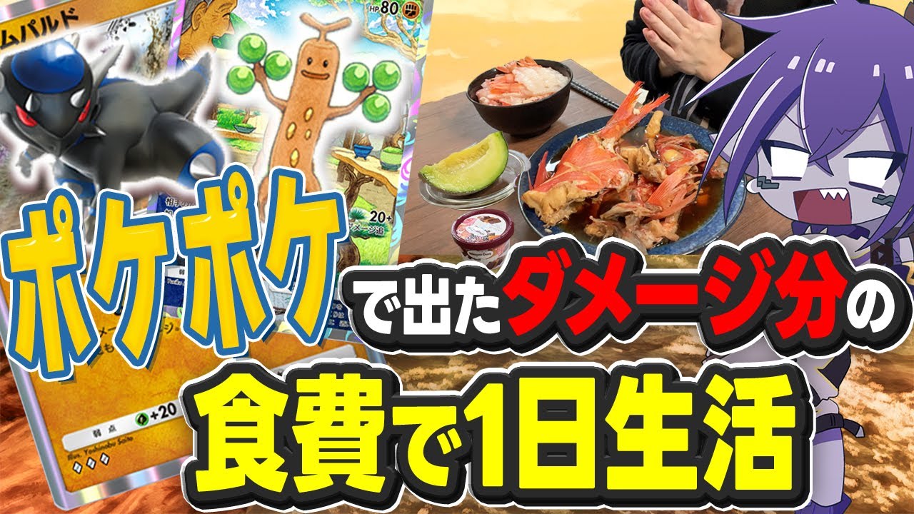 ラムパルド使って対戦中に出たダメージ分の食費で一日生活してみたｗｗｗ【ポケポケ】