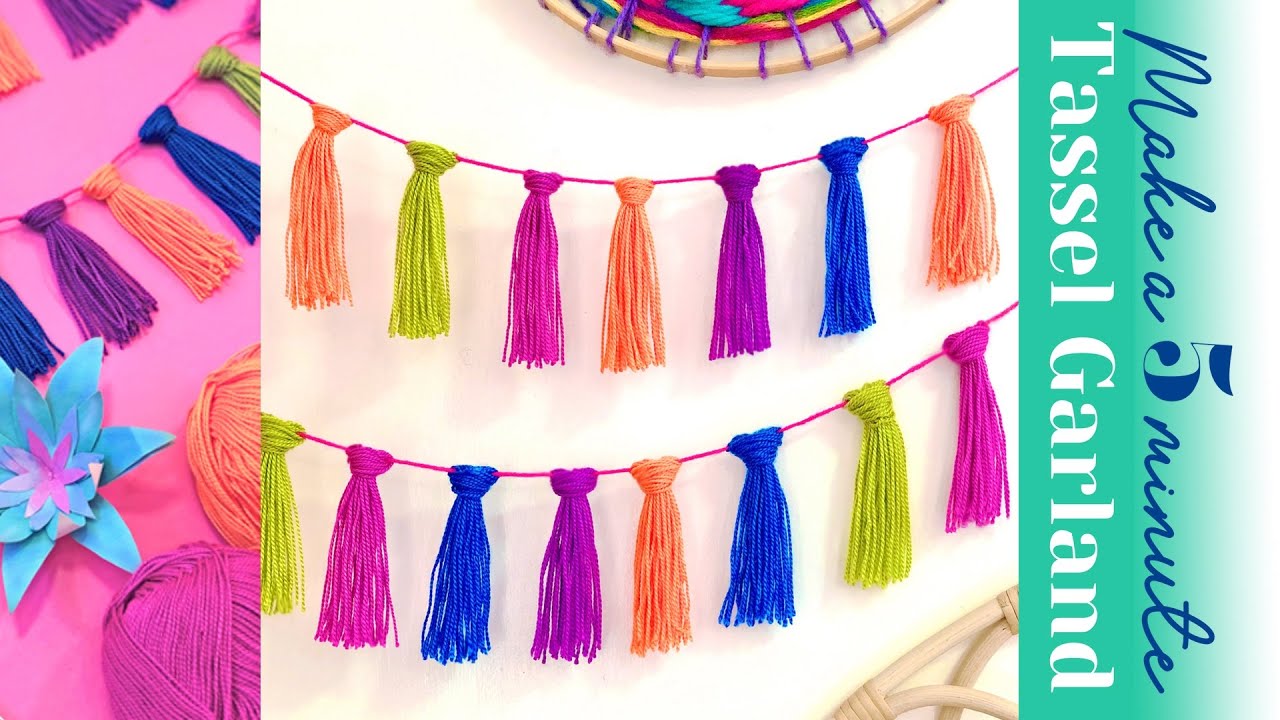 Easy DIY tassel garland. 5 minutes to make a simple colorful yarn party decoration by Happythought