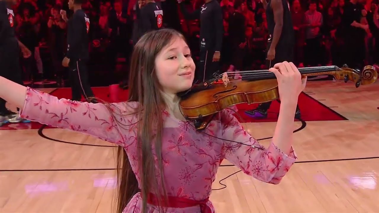 12-year-old violinist Sylvia Pine performs The Star-Spangled Banner for the Chicago Bulls