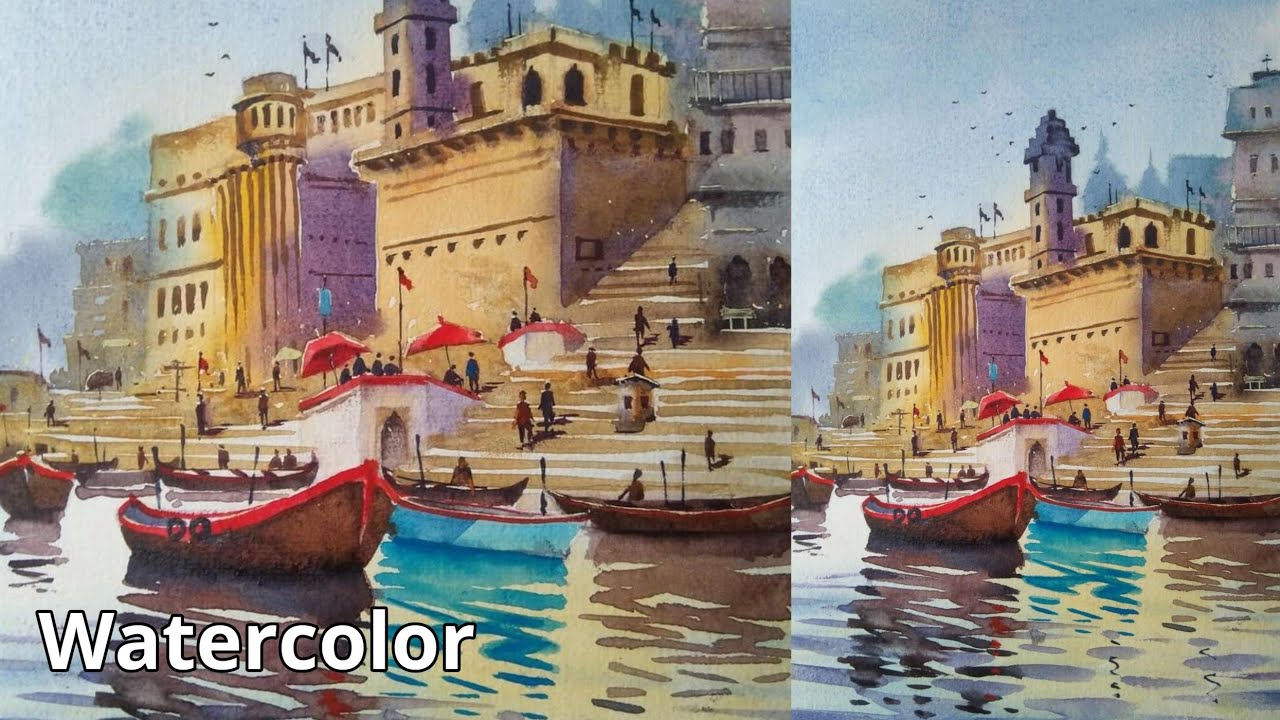 Watercolor Painting of Varanasi Ghat