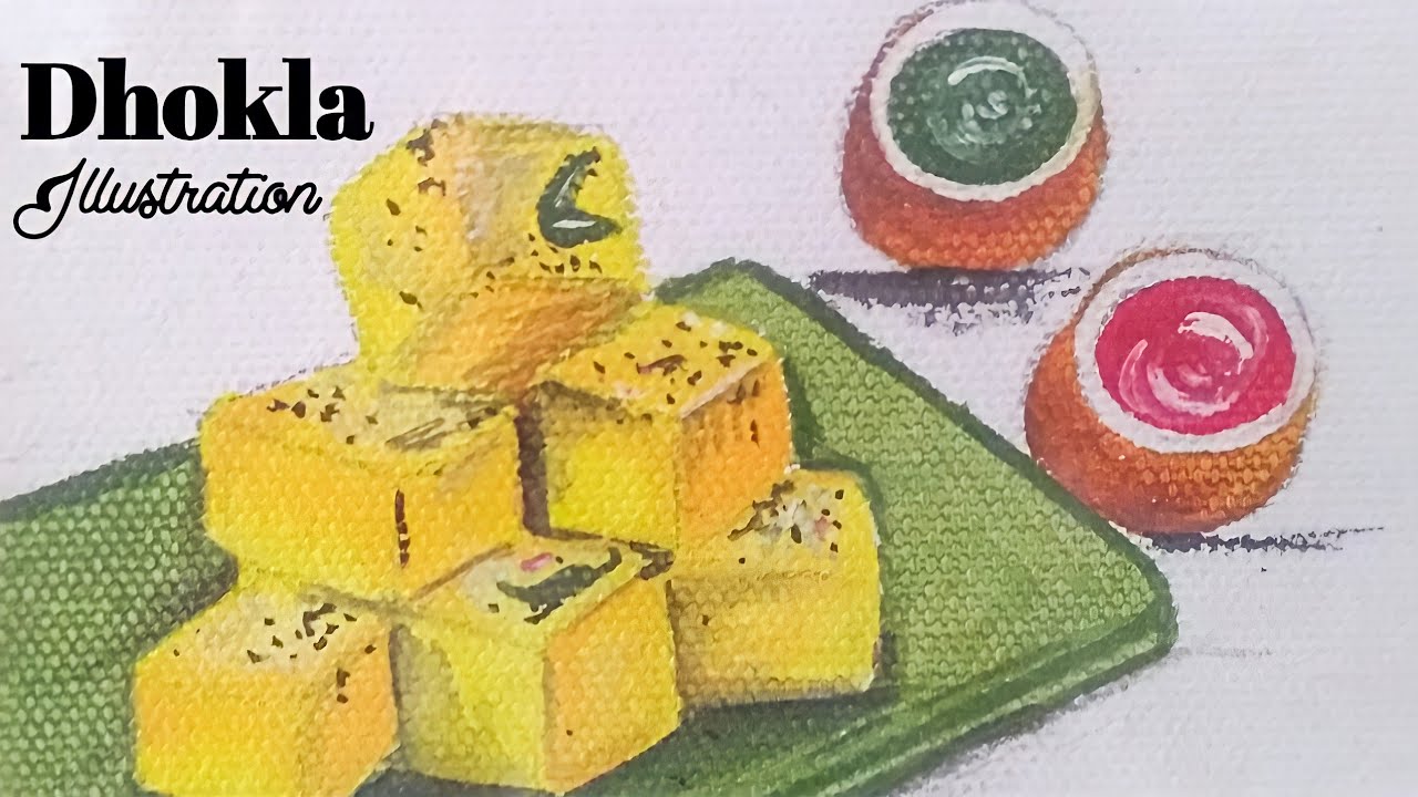 Food Illustration : How To Draw Dhokla | Miniature Food Art | Food Painting | artpage20
