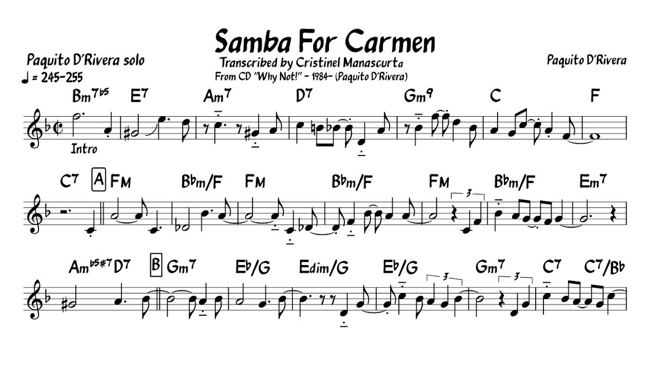 Paquito D'Rivera - Samba For Carmen (transcription)