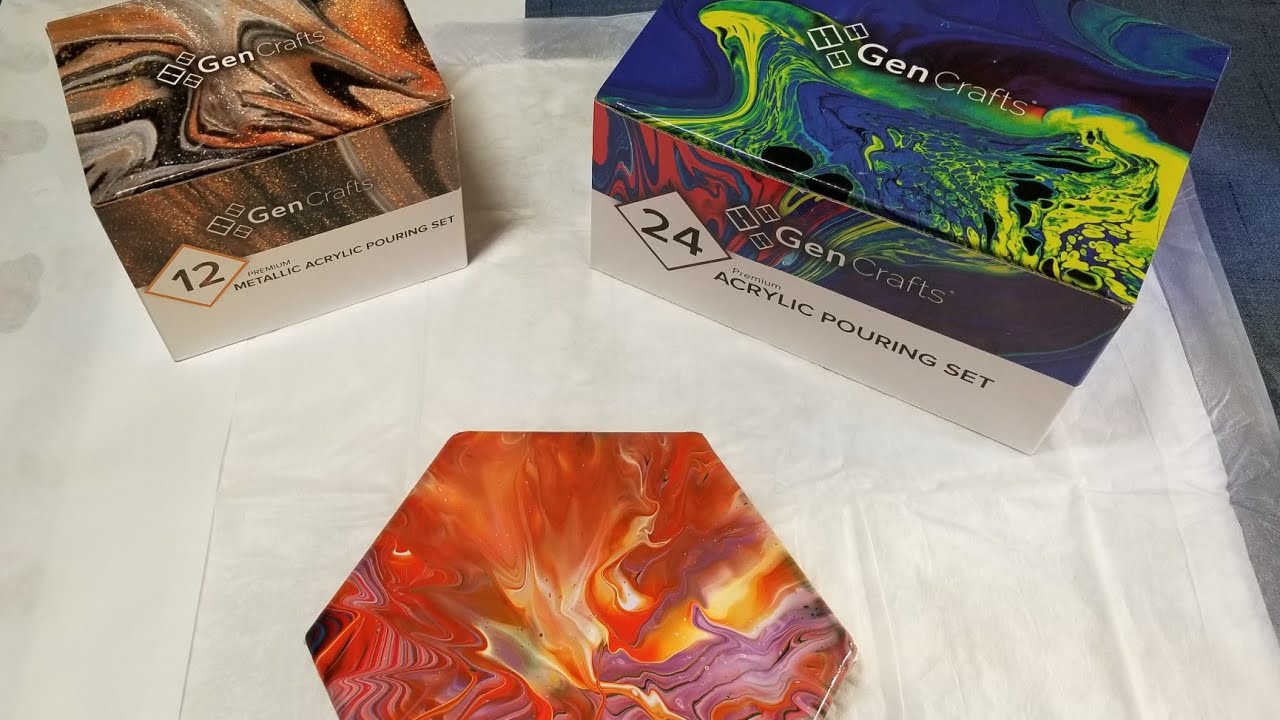 (154) ACRYLIC POURING - Product Review of GEN CRAFTS POURING PAINTS - Two techniques
