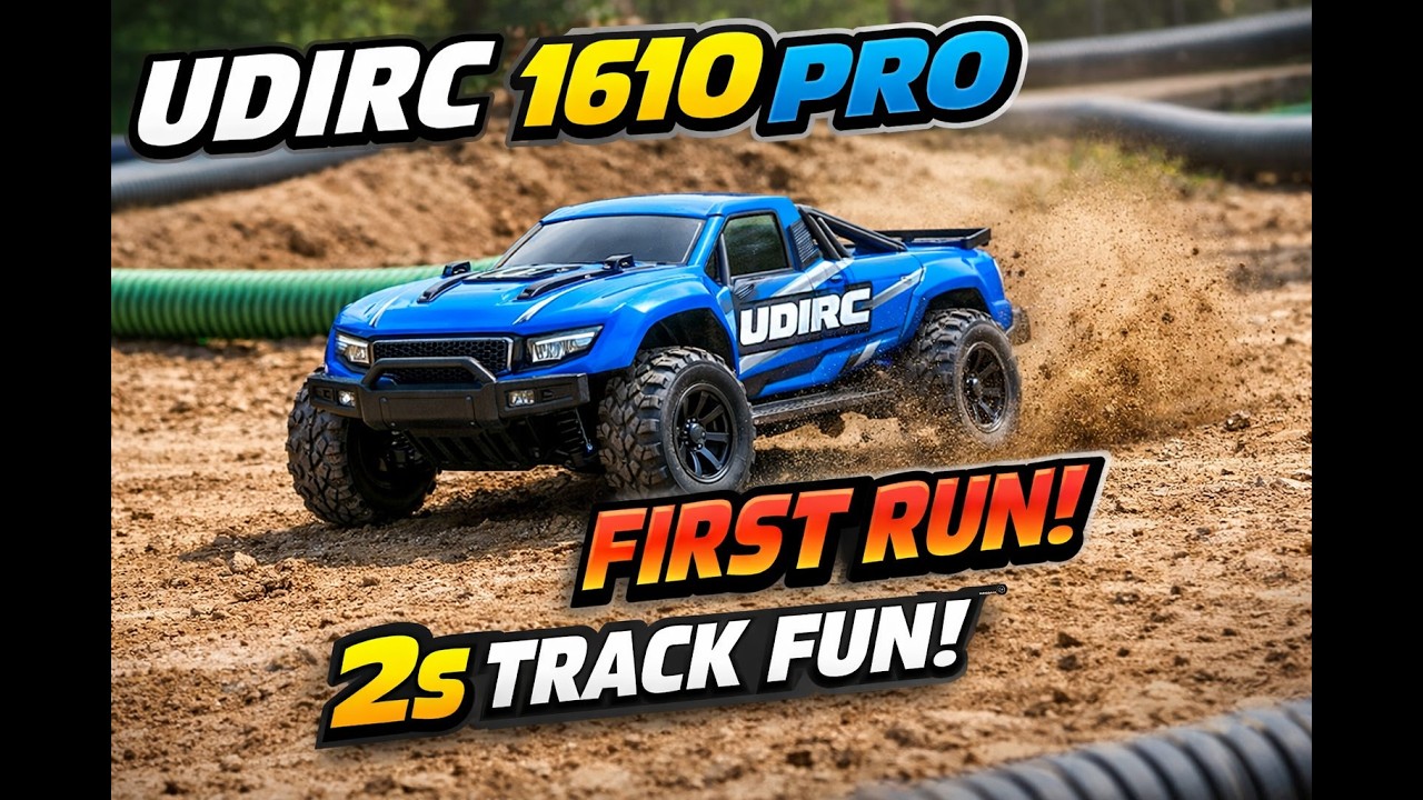 Brushless 16 scale Track Run 2s fun, UDIRC 1610pro Lets see what she can do! #udirc #backyardtrack