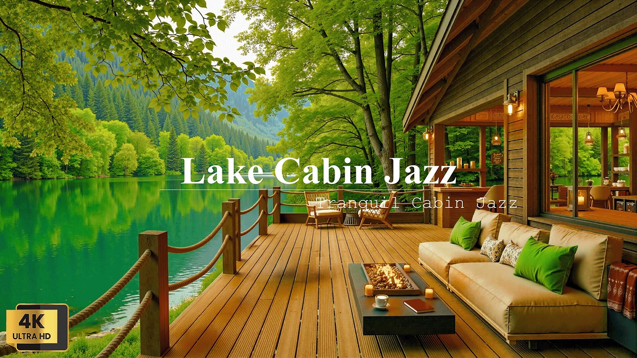 Relaxing Lake Cabin Jazz ☕ Cozy Lakeside Coffee Deck with Nature Sounds for Study, Work and Relax