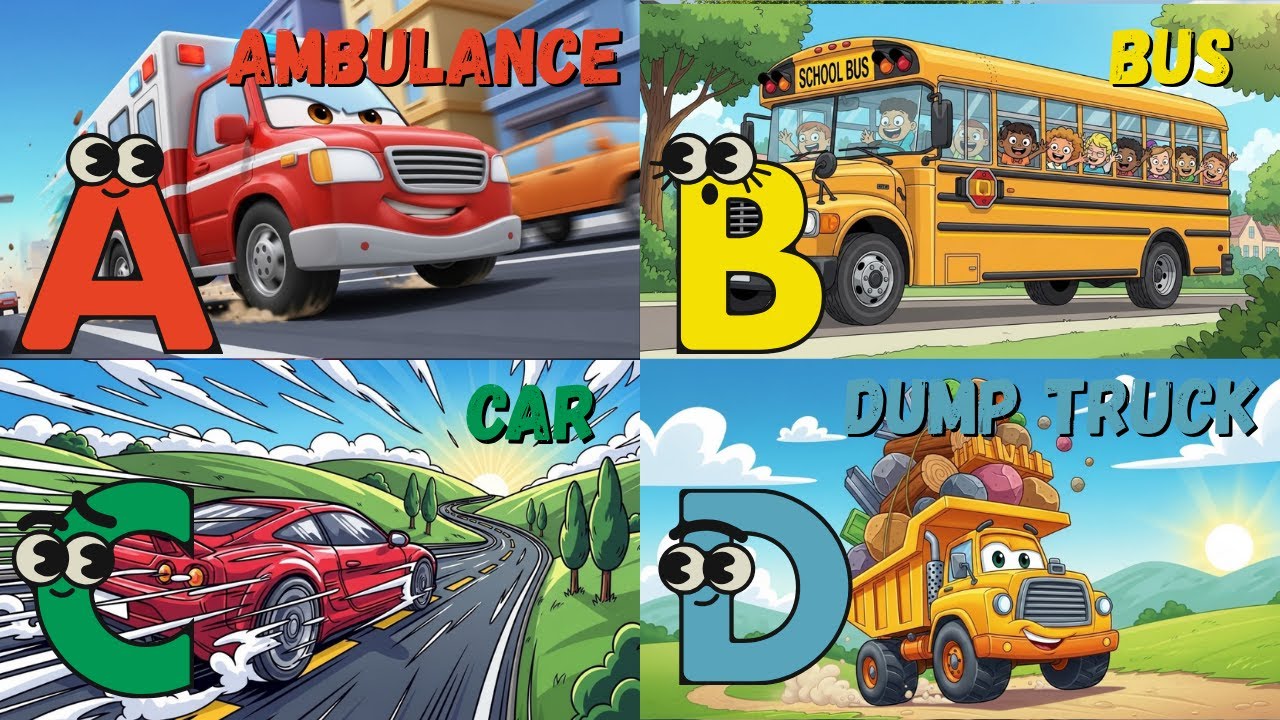 Учим алфавит с транспортом! 🚒 | Песня про машинки | Транспорт для малышей и дошкольников 