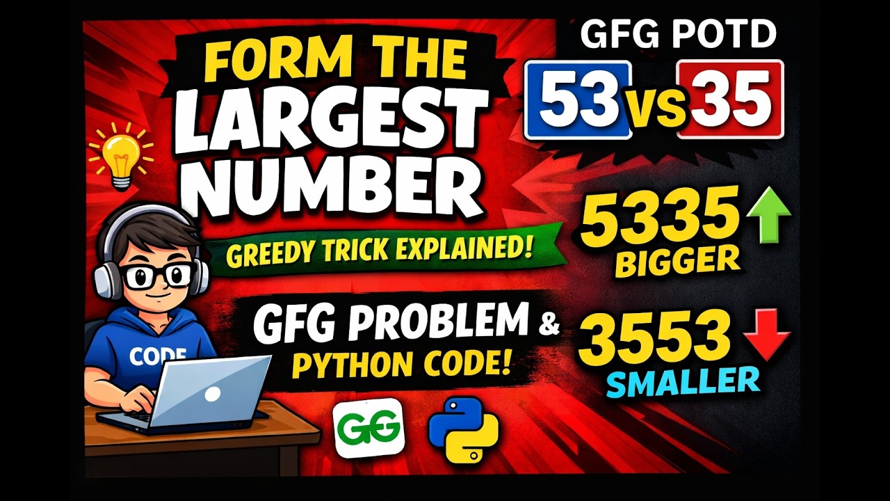 GFG POTD Form the Largest Number | Greedy + Custom Sorting | Python #coding #dailychallenge
