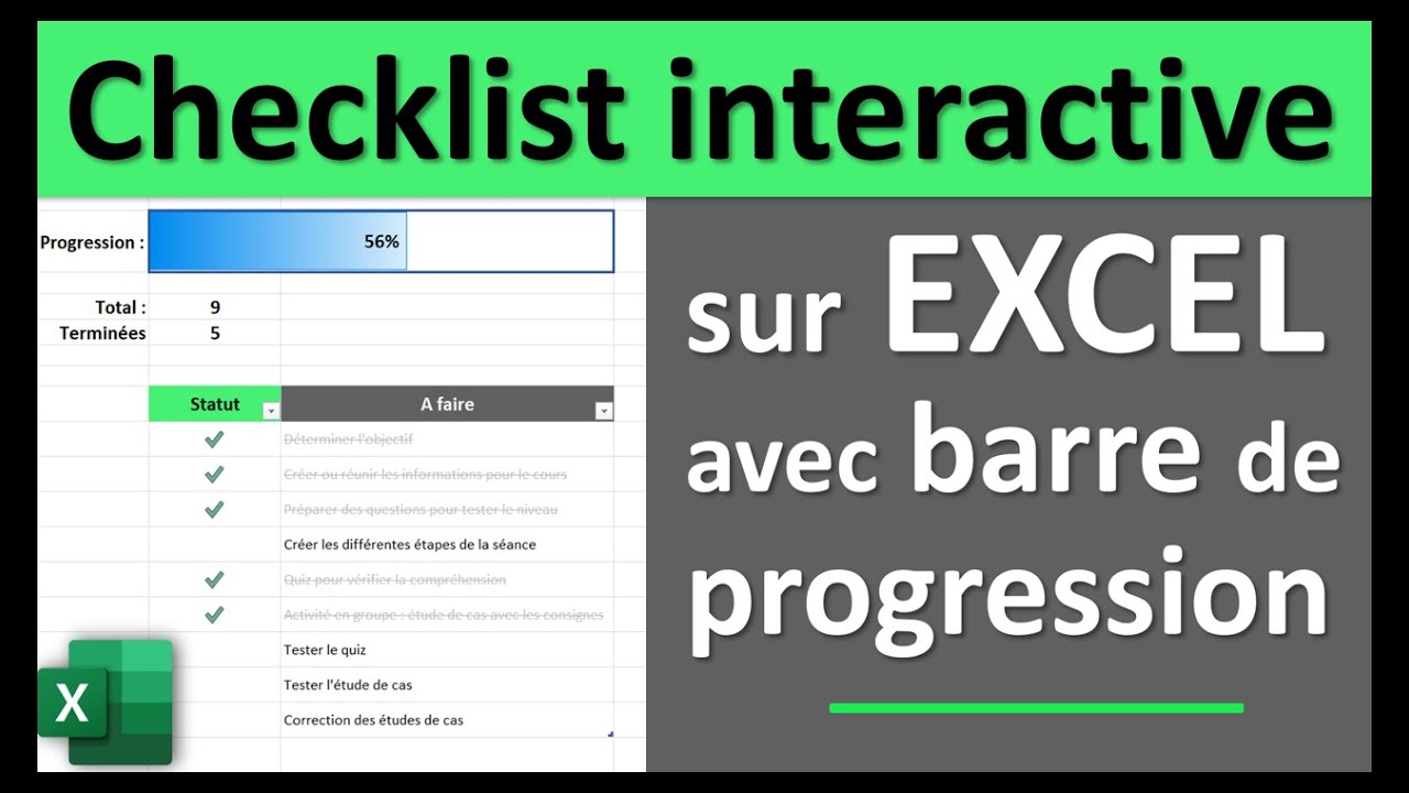 Créer une checklist interactive sur EXCEL avec une barre de progression