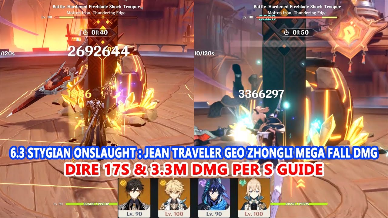 6.3 Stygian Onslaught : Jean Traveler Geo Zhongli Mega Fall DMG : Dire 17s & 3.3M DMG Per S Guide
