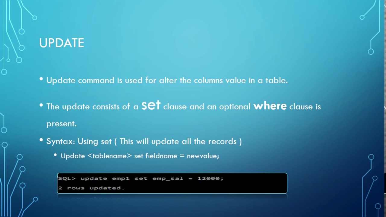DML UPDATE Command,SQL Basics Tutorial - 9