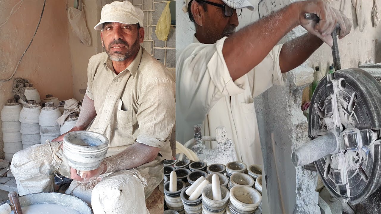 Talented Craftsman Making Wonderful Marble Mortar and Pestle