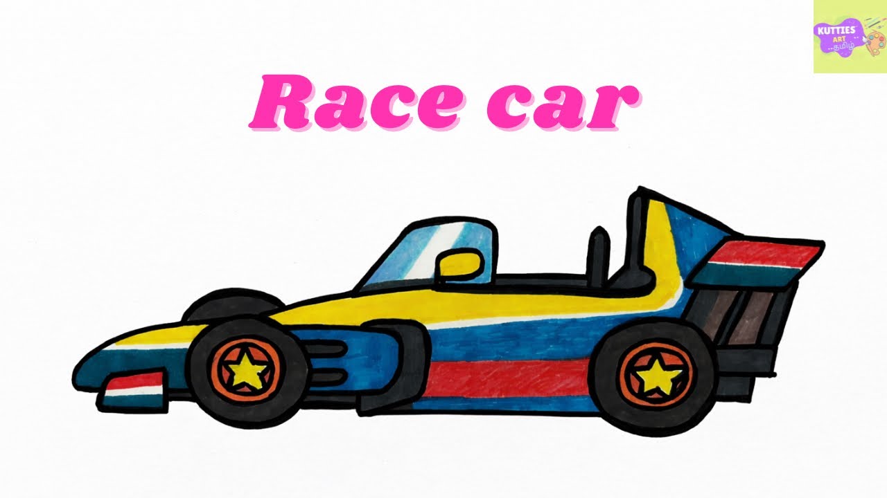 Race car வரையலாம்/ how to draw a race car easily with step by step instructions for kids 