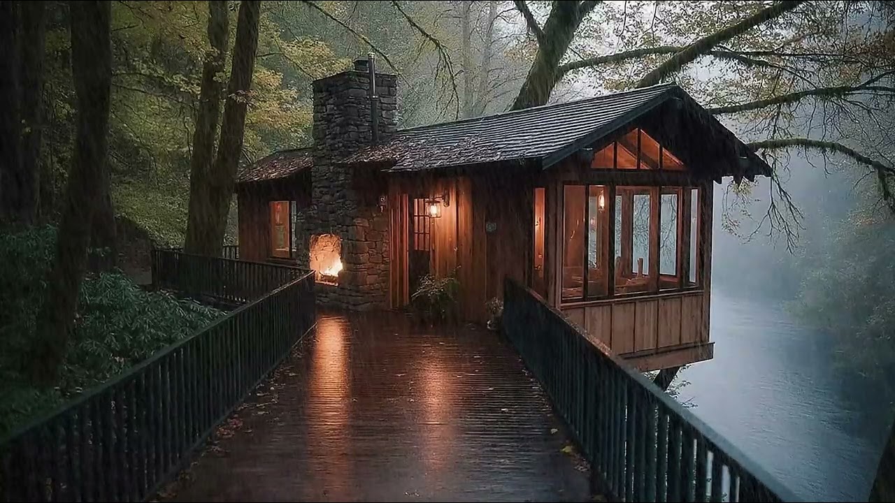 Relaxing Audio at Cozy Cabin in the Woods With Raining 🌲| Soft Night Rainfall for Deep Sleep Aid