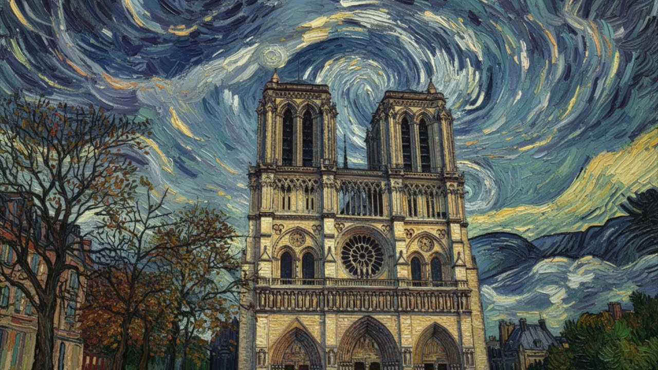 Turn Your TV Into Art | Van Gogh–Inspired Notre Dame Cathedral, Paris | 1 Hour of HD Art