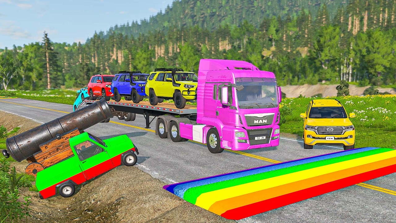 Flatbed Truck Mcqueen #68 | Transportation with Truck - Pothole vs Car - Beamng.Drive