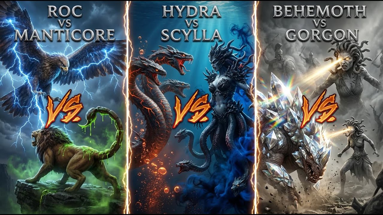 Epic Mythical Creature Fights Top 2026. Roc vs Manticore⚡🦅| Hydra vs Scylla🌊🐉| Behemoth vs Gorgon🗿👁️