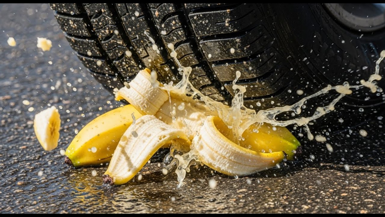 Car Crushes Banana in Slow-Motion 🍎 | Satisfying Food Crush Video