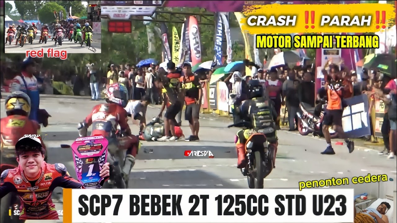 Insiden Parah‼️Race Scp7 Motor Pembalap Terbang Mengakibatkan Seorang Penonton luka serius 