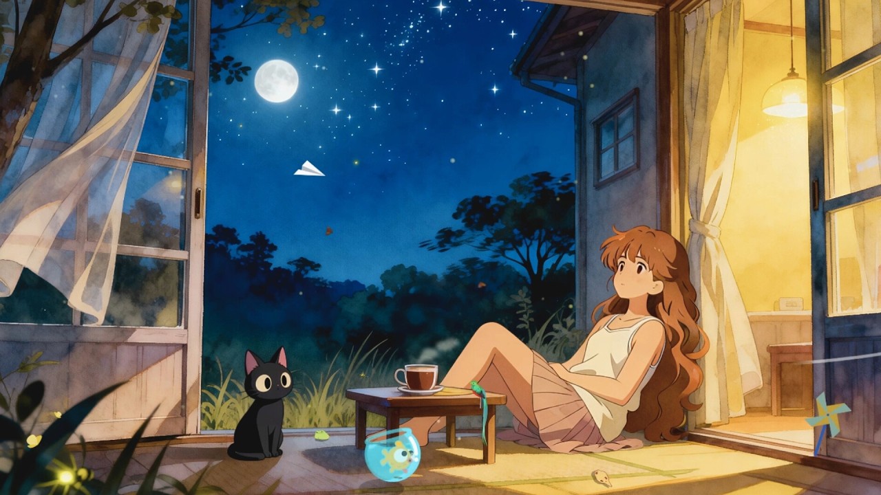 Quiet Moonlit Night with Puchi’s & Neko’s 🌙🐾 | Soft Lofi Jazz for Study, Relax & Sleep