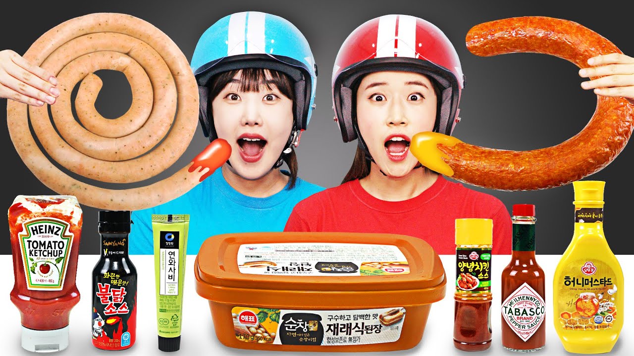 Kielbasa sausage mukbang sauce challenge by yomi yami